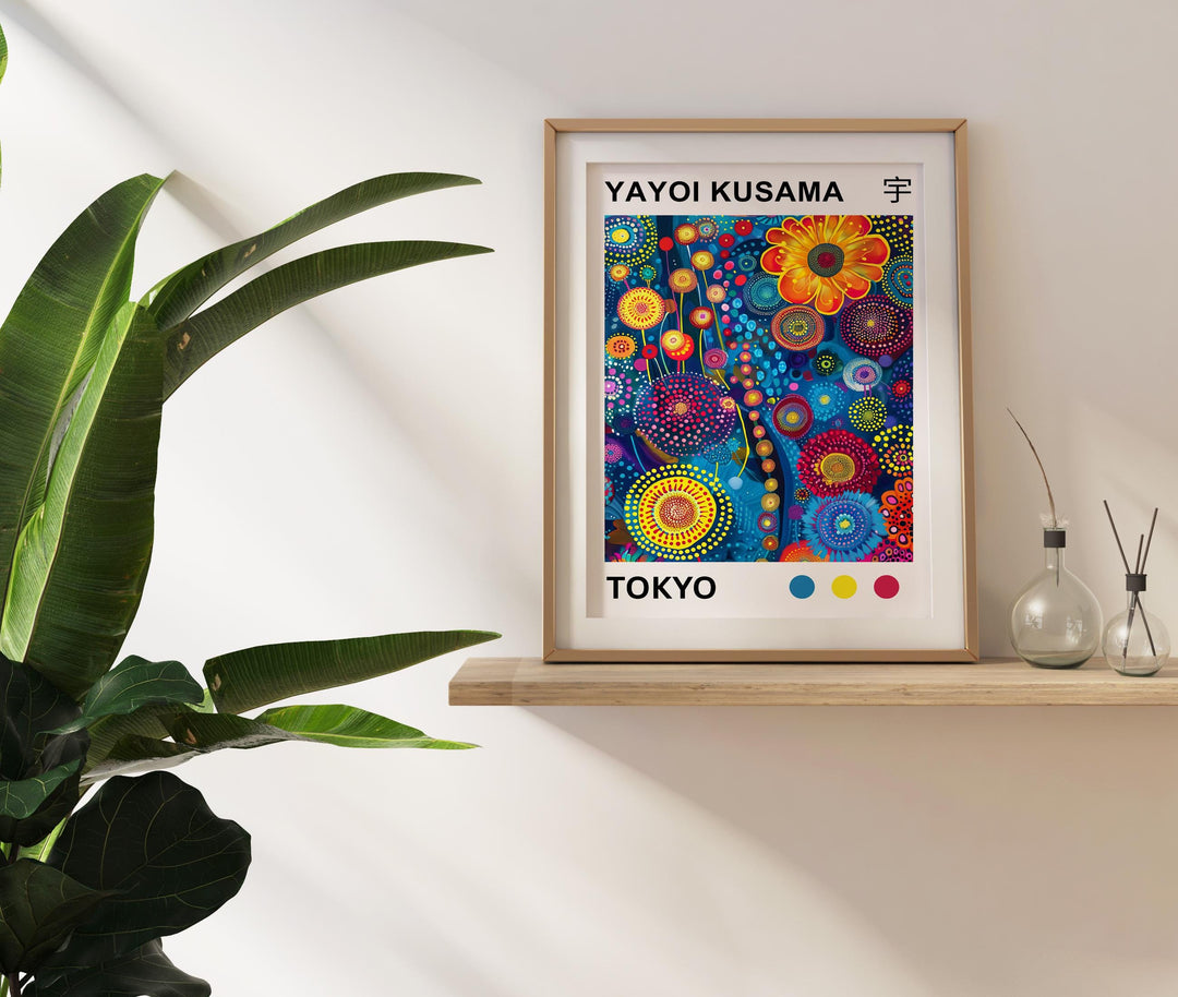 Yayoi Kusama Colorful Flowers Poster Modern Pop Art Print Japanese Abstract Floral Design Polka Dot Artwork for Contemporary Home Decor