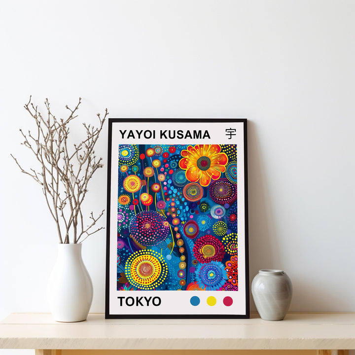 Yayoi Kusama Colorful Flowers Poster Modern Pop Art Print Japanese Abstract Floral Design Polka Dot Artwork for Contemporary Home Decor