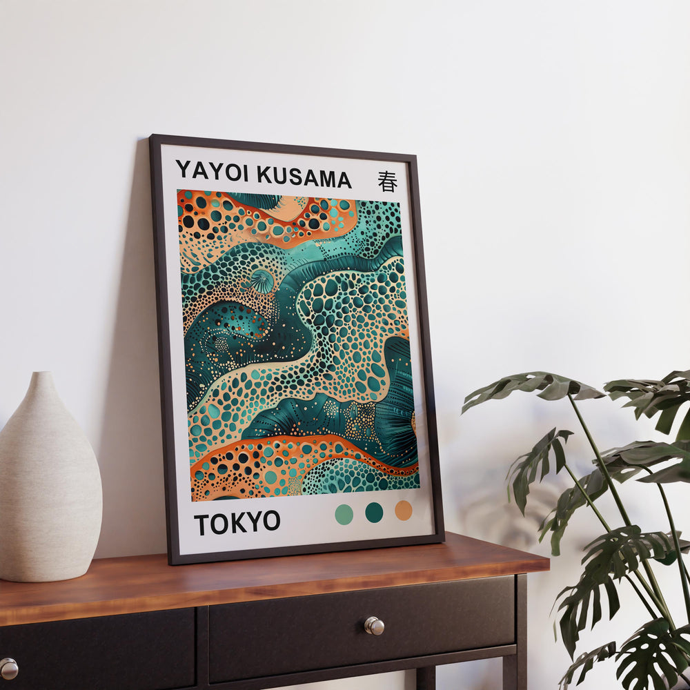 Yayoi Kusama Sea Waves Poster Modern Pop Art Print Japanese Abstract Ocean Design Polka Dot Marine Artwork for Contemporary Home Decor