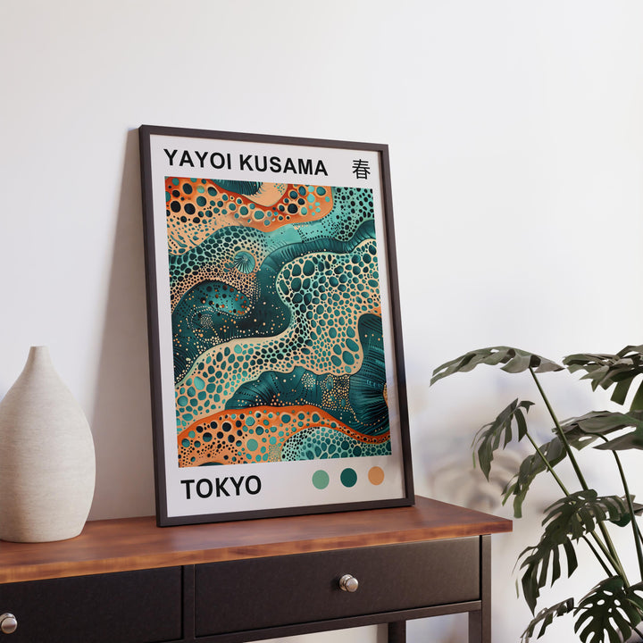 Yayoi Kusama Sea Waves Poster Modern Pop Art Print Japanese Abstract Ocean Design Polka Dot Marine Artwork for Contemporary Home Decor