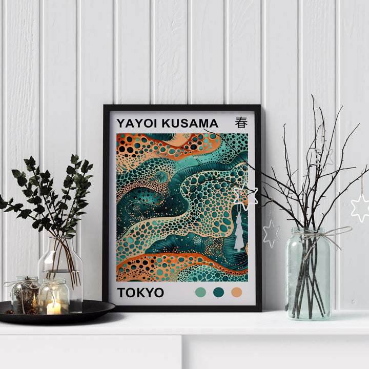 Yayoi Kusama Sea Waves Poster Modern Pop Art Print Japanese Abstract Ocean Design Polka Dot Marine Artwork for Contemporary Home Decor