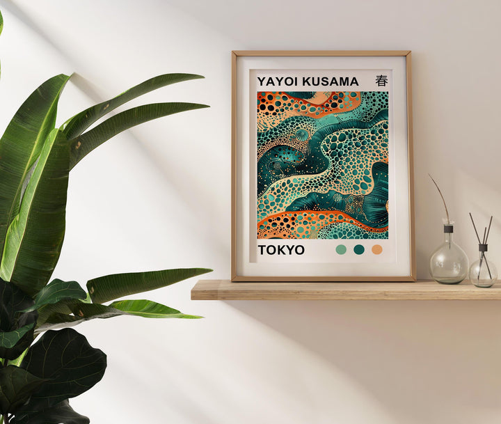Yayoi Kusama Sea Waves Poster Modern Pop Art Print Japanese Abstract Ocean Design Polka Dot Marine Artwork for Contemporary Home Decor