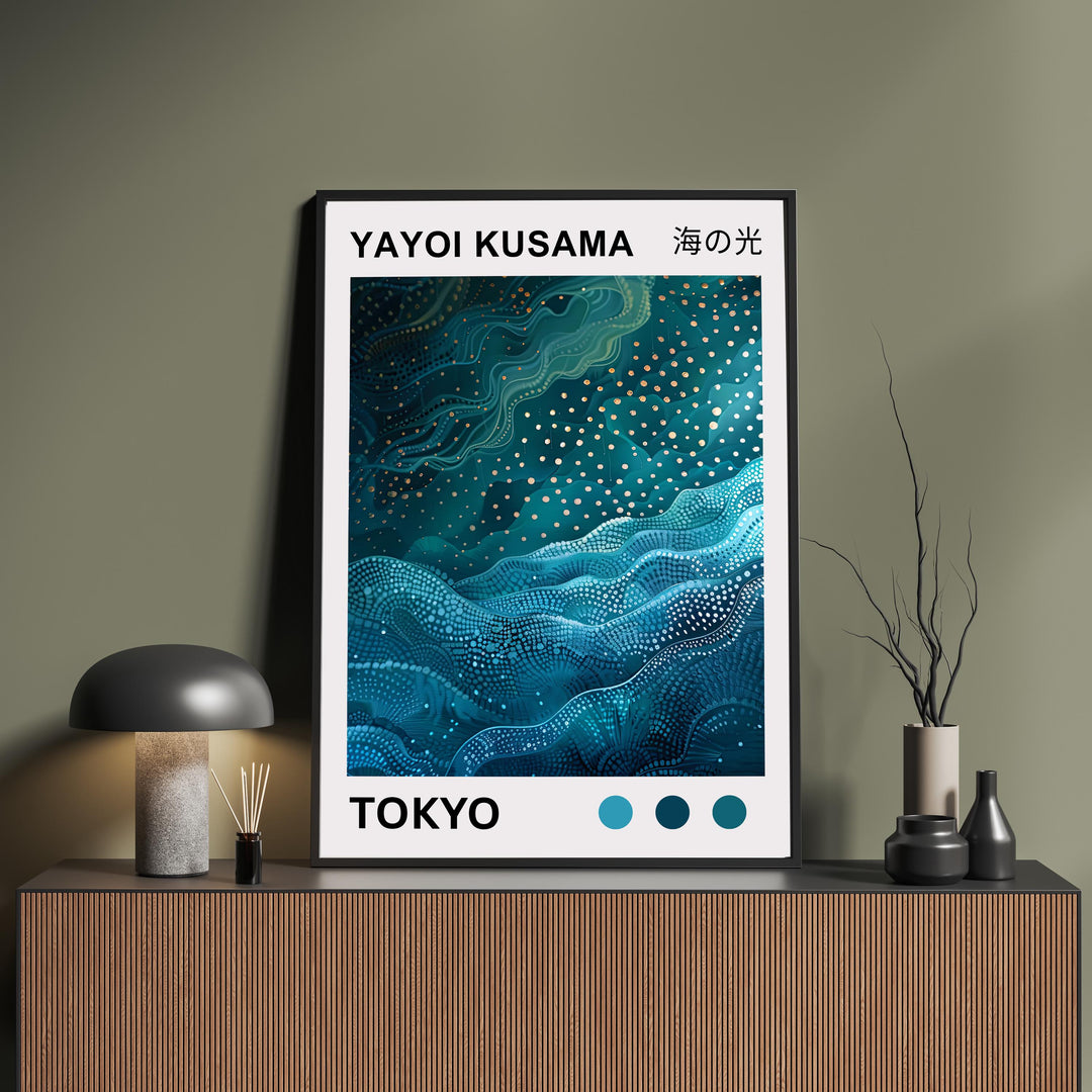 Yayoi Kusama Sea Waves Poster Modern Pop Art Print Japanese Abstract Ocean Design Polka Dot Marine Artwork for Contemporary Home Decor