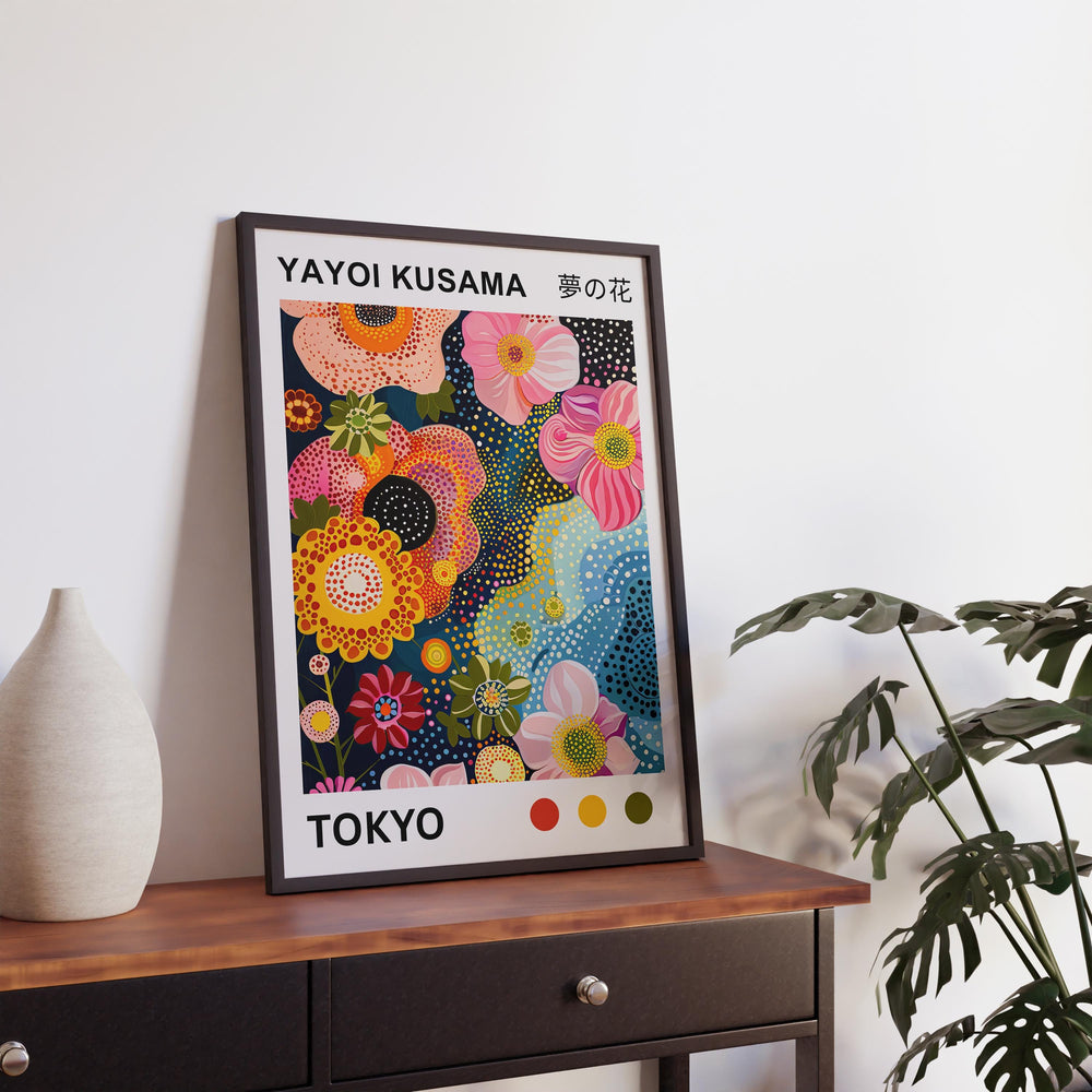 Yayoi Kusama Flower Coral Poster Modern Pop Art Print Japanese Abstract Ocean Floral Design Polka Dot Artwork for Contemporary Home Decor