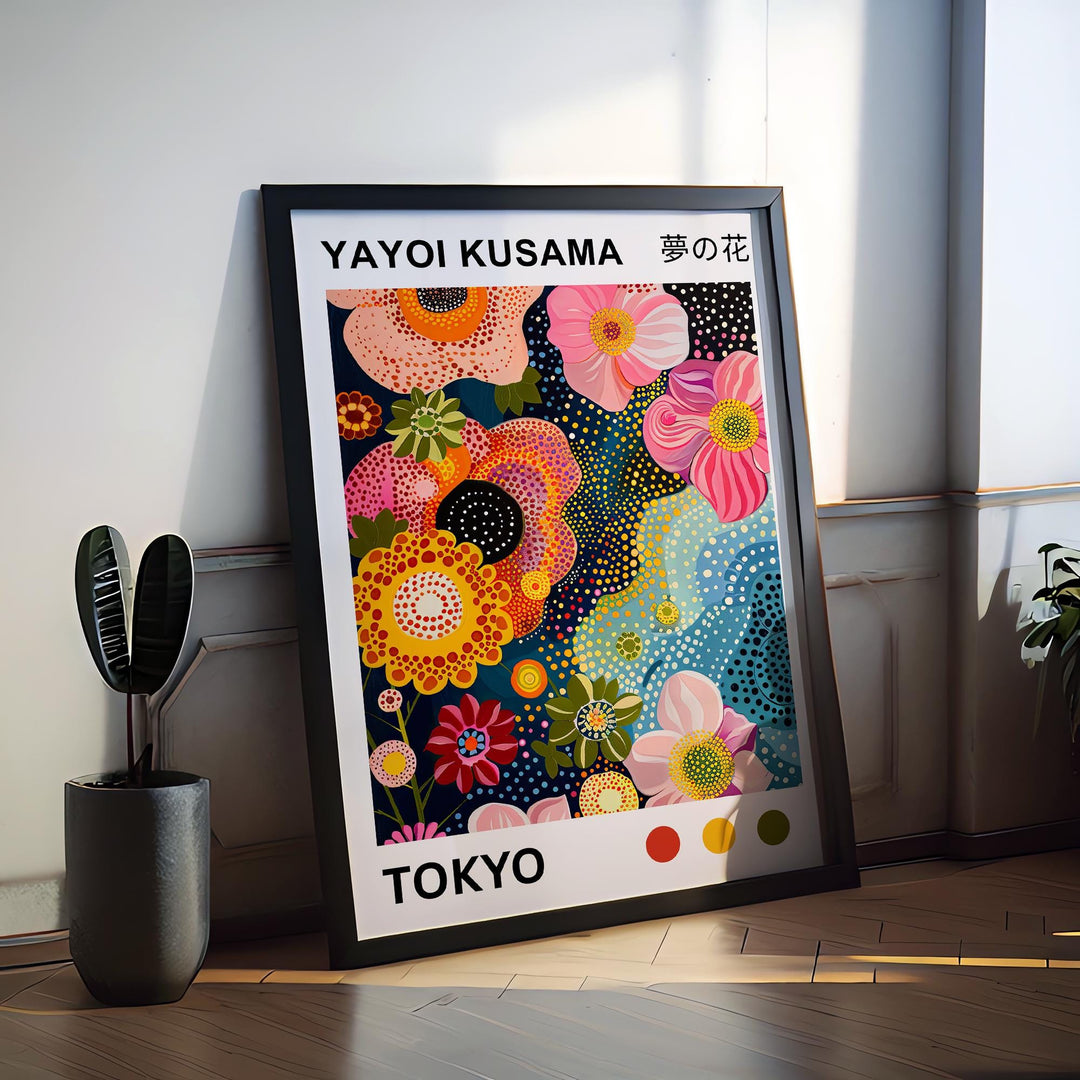 Yayoi Kusama Flower Coral Poster Modern Pop Art Print Japanese Abstract Ocean Floral Design Polka Dot Artwork for Contemporary Home Decor