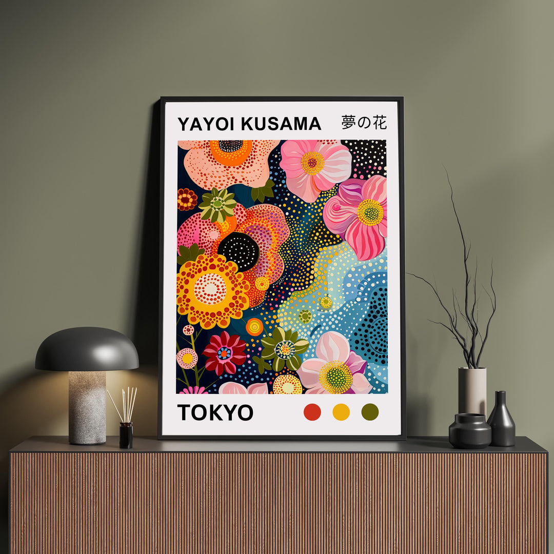 Yayoi Kusama Flower Coral Poster Modern Pop Art Print Japanese Abstract Ocean Floral Design Polka Dot Artwork for Contemporary Home Decor
