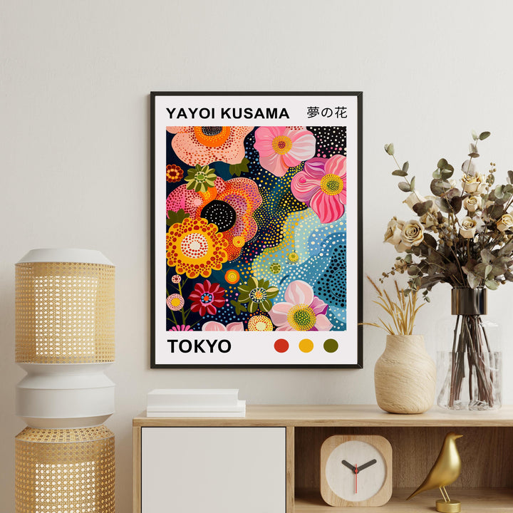 Yayoi Kusama Flower Coral Poster Modern Pop Art Print Japanese Abstract Ocean Floral Design Polka Dot Artwork for Contemporary Home Decor
