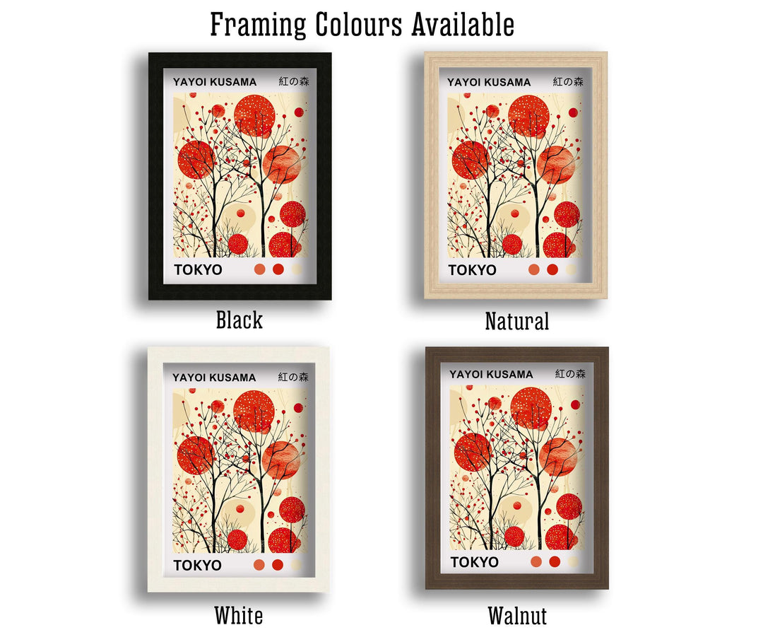 Yayoi Kusama Crimson Forest Poster Modern Pop Art Print Japanese Abstract Nature Design Polka Dot Woodland Artwork for Contemporary Decor