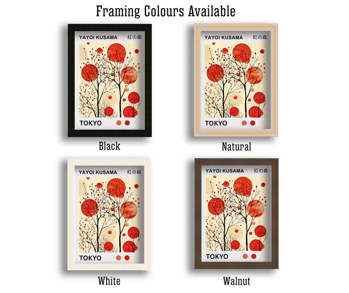 Yayoi Kusama Crimson Forest Poster Modern Pop Art Print Japanese Abstract Nature Design Polka Dot Woodland Artwork for Contemporary Decor
