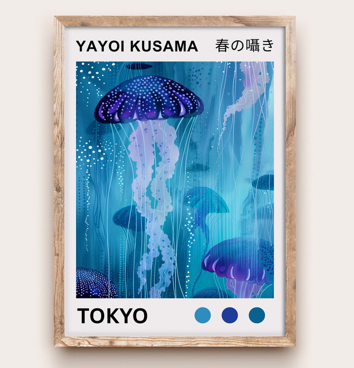 Yayoi Kusama Jellyfish Poster Modern Pop Art Print Japanese Abstract Ocean Design Polka Dot Marine Artwork for Contemporary Home Decor