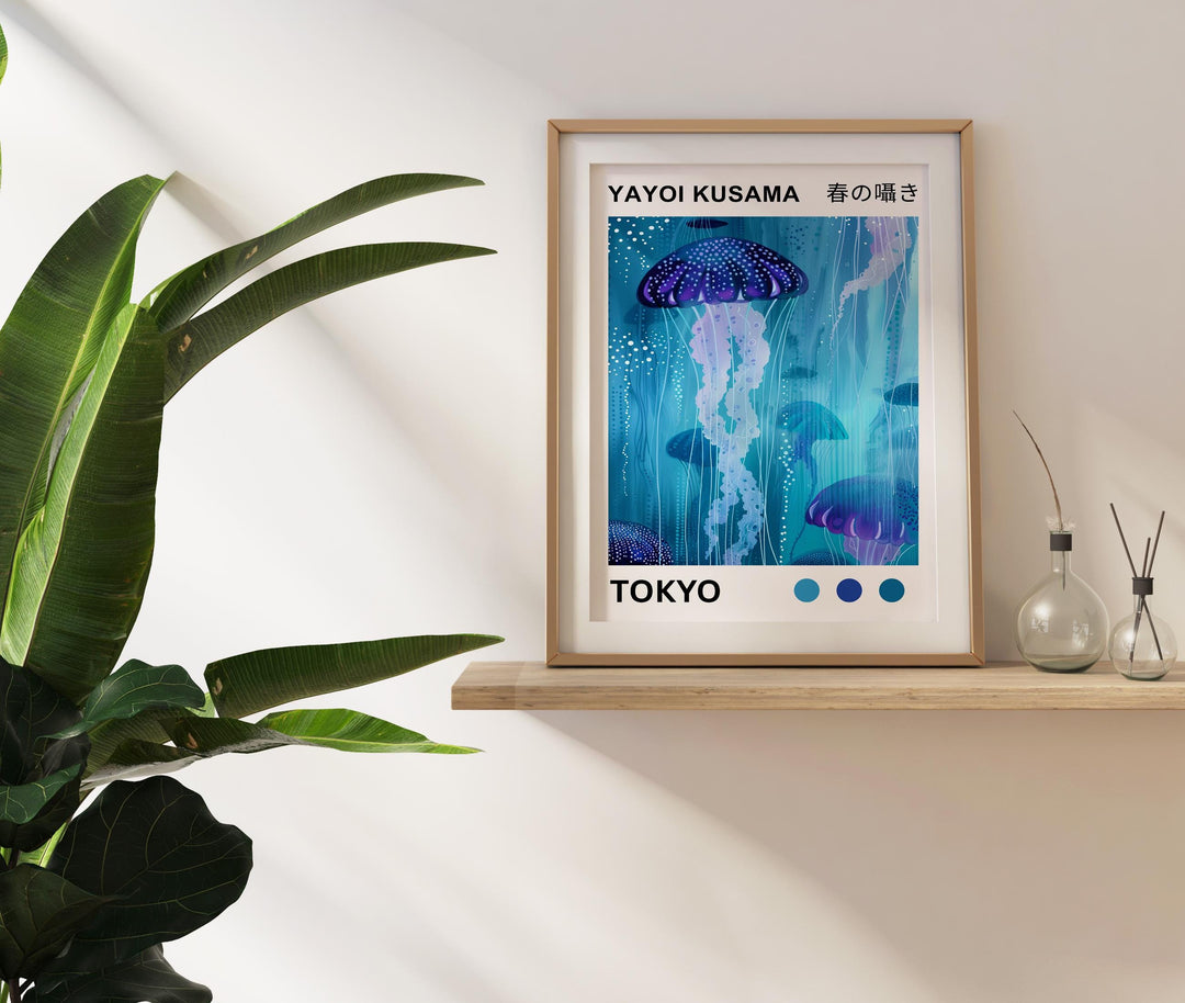 Yayoi Kusama Jellyfish Poster Modern Pop Art Print Japanese Abstract Ocean Design Polka Dot Marine Artwork for Contemporary Home Decor