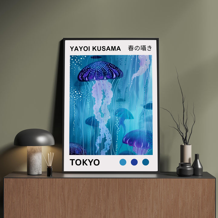 Yayoi Kusama Jellyfish Poster Modern Pop Art Print Japanese Abstract Ocean Design Polka Dot Marine Artwork for Contemporary Home Decor
