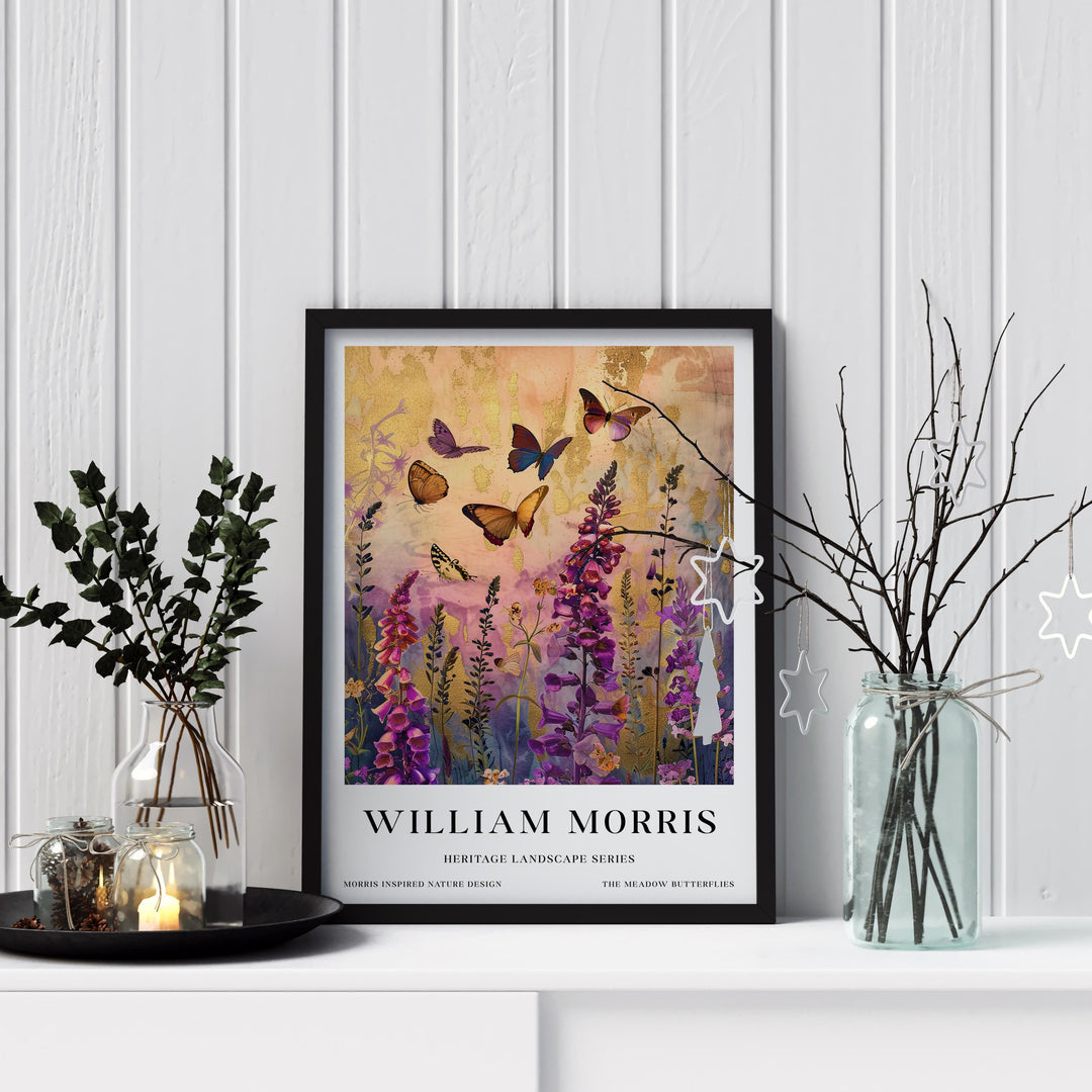 William Morris Meadow Butterflies Poster Vintage Botanical Wall Art Classic Nature Print Elegant Floral Decor Timeless Artwork for Home