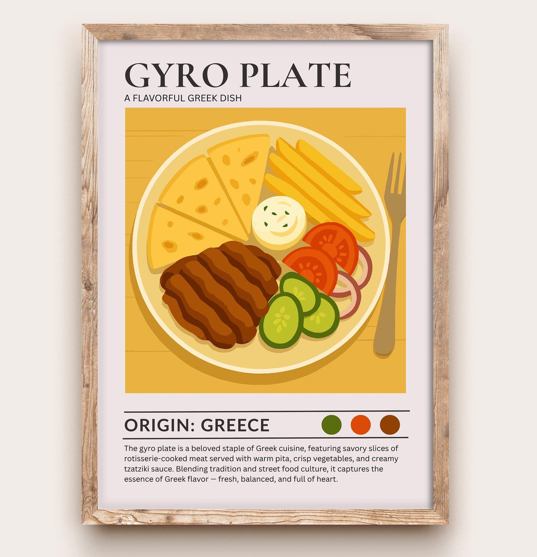 Gyro Plate Kitchen Print Greek Food Poster Vintage Culinary Art Kitchen Wall Art Mediterranean Cuisine Decor Dining Room Artwork