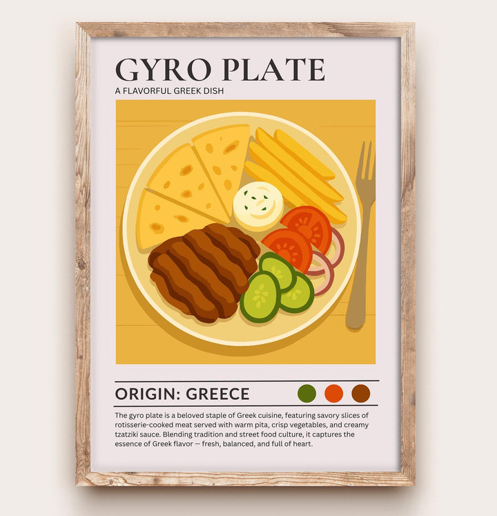 Gyro Plate Kitchen Print Greek Food Poster Vintage Culinary Art Kitchen Wall Art Mediterranean Cuisine Decor Dining Room Artwork