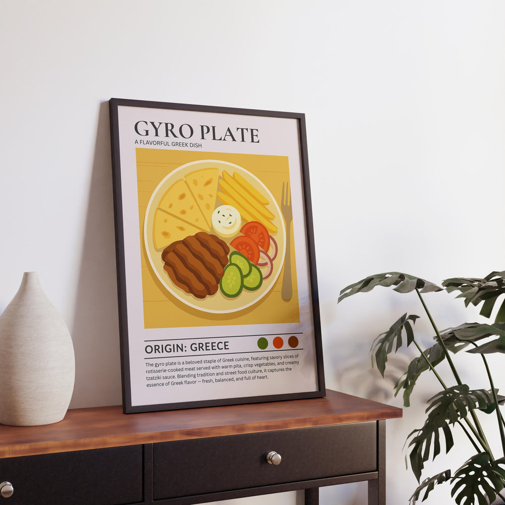 Gyro Plate Kitchen Print Greek Food Poster Vintage Culinary Art Kitchen Wall Art Mediterranean Cuisine Decor Dining Room Artwork