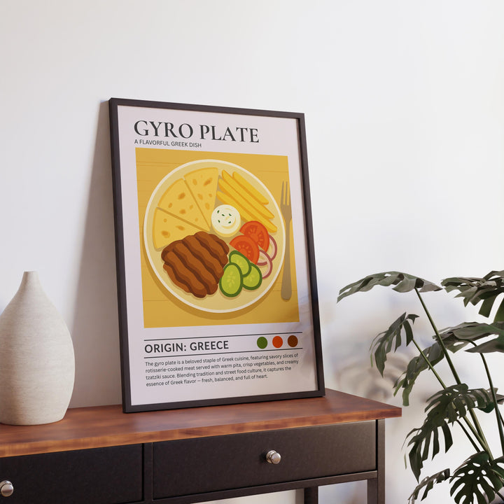 Gyro Plate Kitchen Print Greek Food Poster Vintage Culinary Art Kitchen Wall Art Mediterranean Cuisine Decor Dining Room Artwork