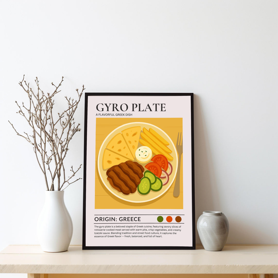 Gyro Plate Kitchen Print Greek Food Poster Vintage Culinary Art Kitchen Wall Art Mediterranean Cuisine Decor Dining Room Artwork