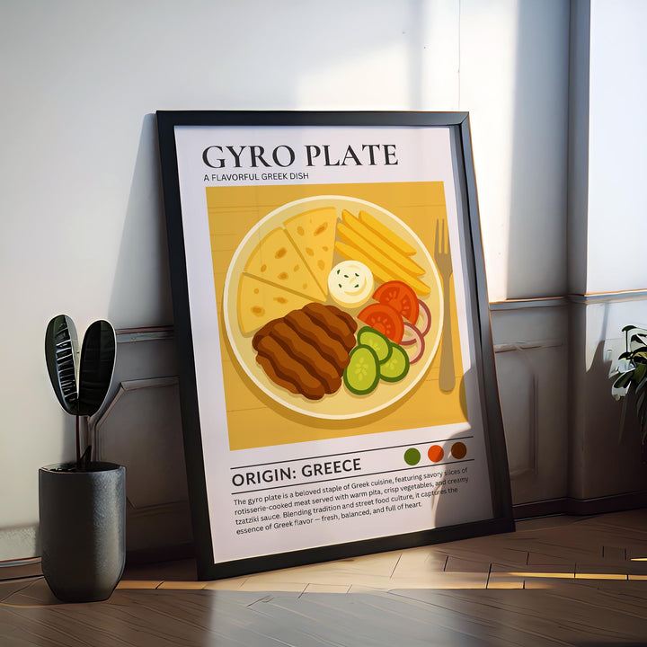 Gyro Plate Kitchen Print Greek Food Poster Vintage Culinary Art Kitchen Wall Art Mediterranean Cuisine Decor Dining Room Artwork