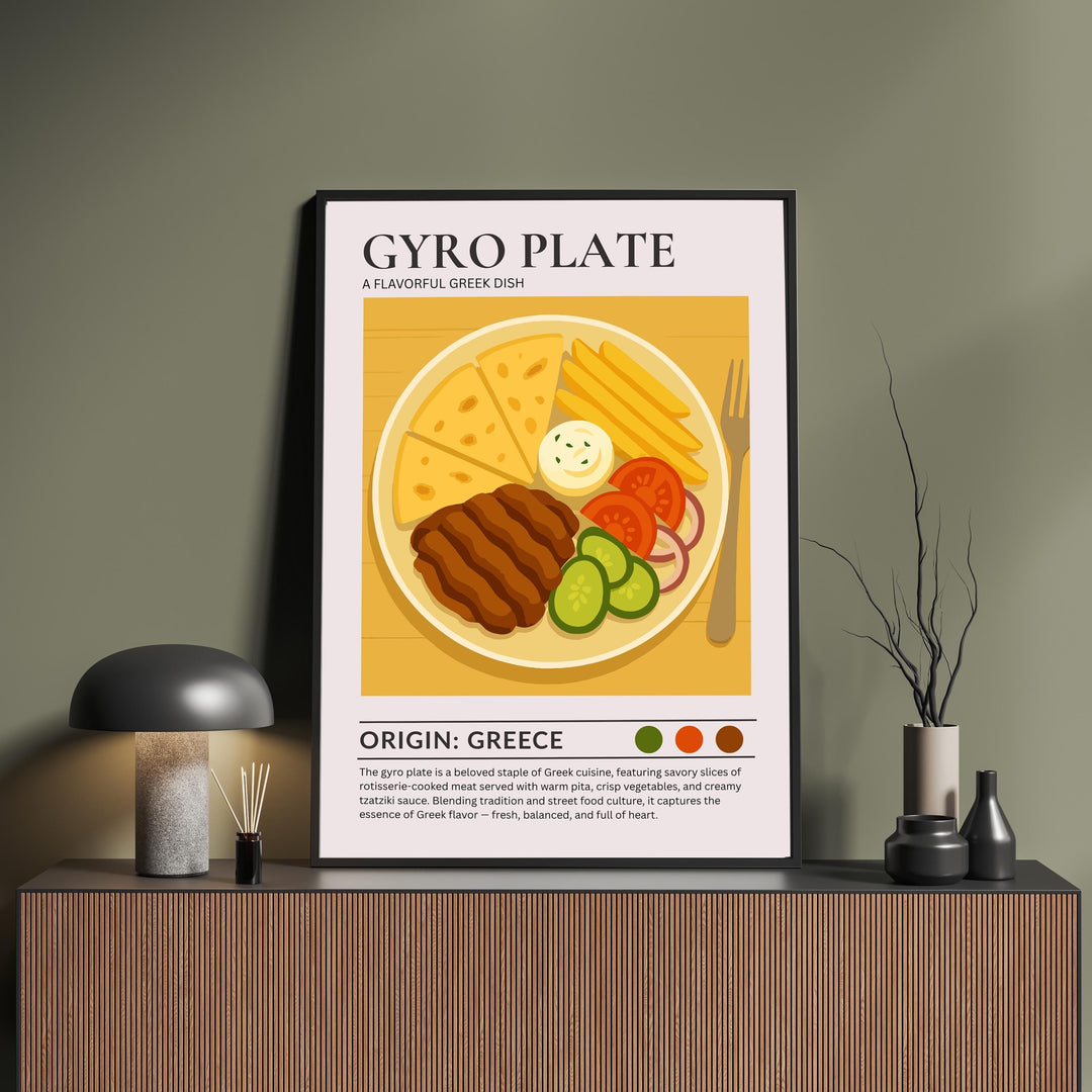 Gyro Plate Kitchen Print Greek Food Poster Vintage Culinary Art Kitchen Wall Art Mediterranean Cuisine Decor Dining Room Artwork