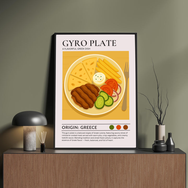 Gyro Plate Kitchen Print Greek Food Poster Vintage Culinary Art Kitchen Wall Art Mediterranean Cuisine Decor Dining Room Artwork