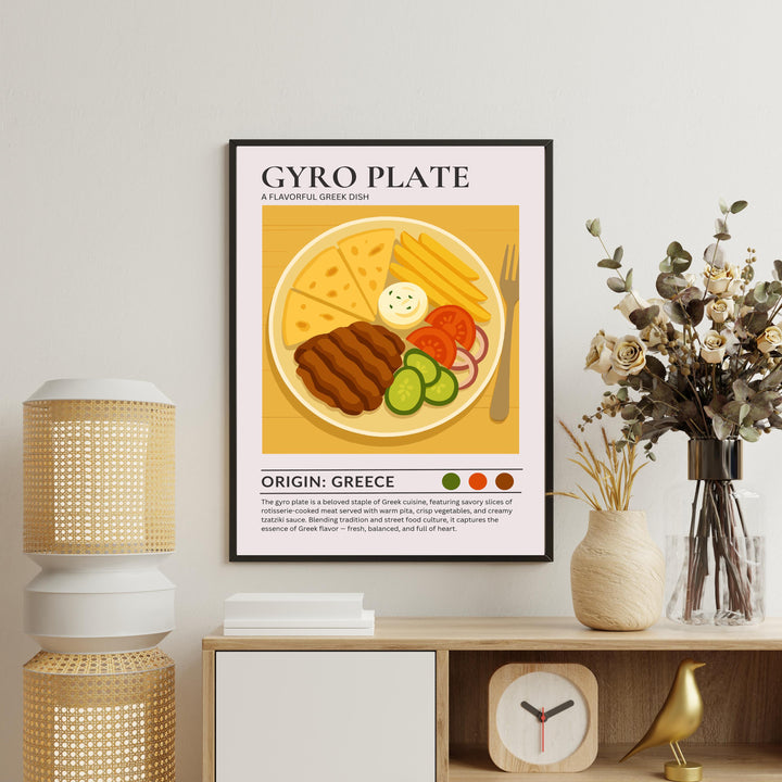 Gyro Plate Kitchen Print Greek Food Poster Vintage Culinary Art Kitchen Wall Art Mediterranean Cuisine Decor Dining Room Artwork