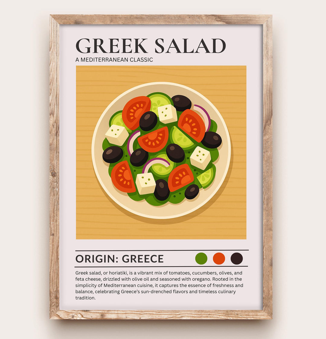 Greek Salad Kitchen Print Mediterranean Food Poster Vintage Culinary Art Kitchen Wall Art Greek Cuisine Decor Dining Room Artwork