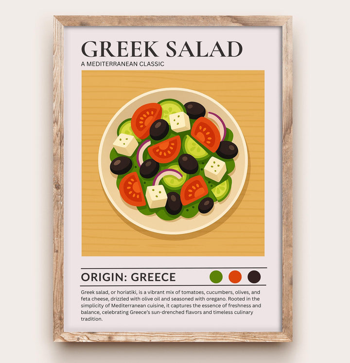 Greek Salad Kitchen Print Mediterranean Food Poster Vintage Culinary Art Kitchen Wall Art Greek Cuisine Decor Dining Room Artwork