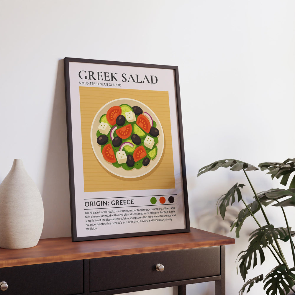 Greek Salad Kitchen Print Mediterranean Food Poster Vintage Culinary Art Kitchen Wall Art Greek Cuisine Decor Dining Room Artwork