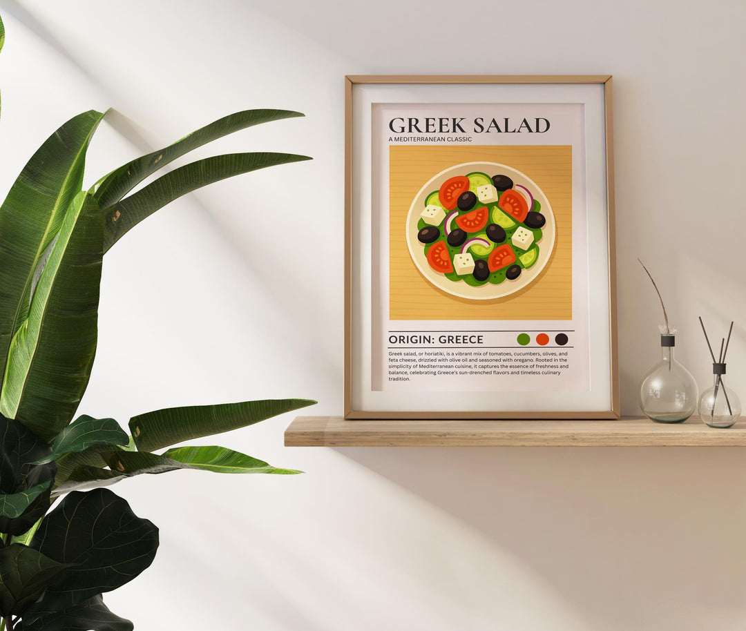 Greek Salad Kitchen Print Mediterranean Food Poster Vintage Culinary Art Kitchen Wall Art Greek Cuisine Decor Dining Room Artwork