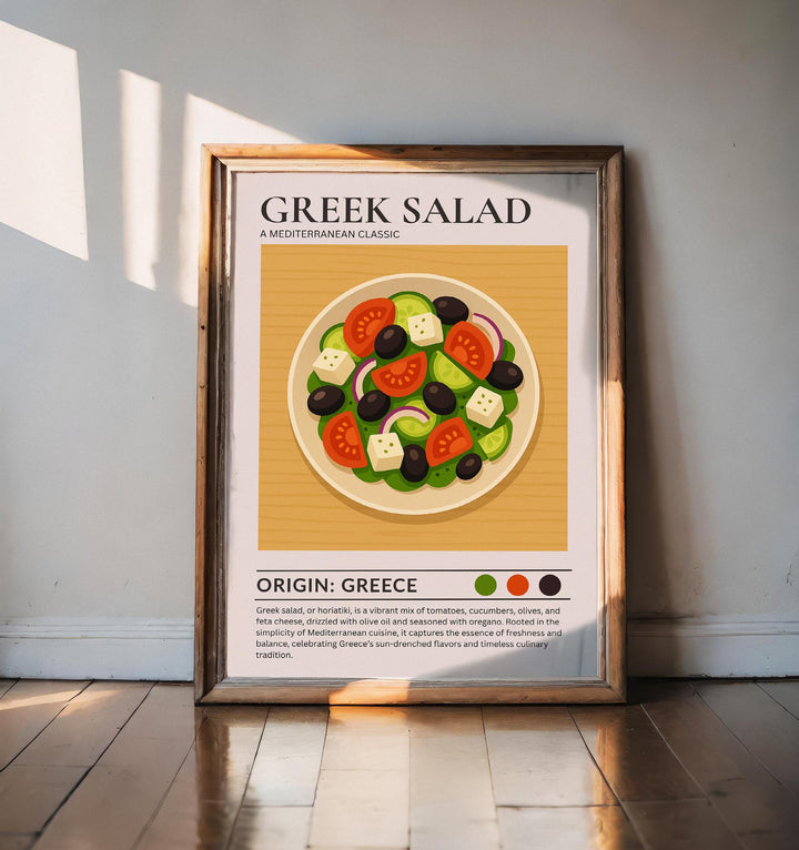 Greek Salad Kitchen Print Mediterranean Food Poster Vintage Culinary Art Kitchen Wall Art Greek Cuisine Decor Dining Room Artwork