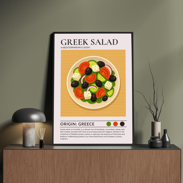 Greek Salad Kitchen Print Mediterranean Food Poster Vintage Culinary Art Kitchen Wall Art Greek Cuisine Decor Dining Room Artwork