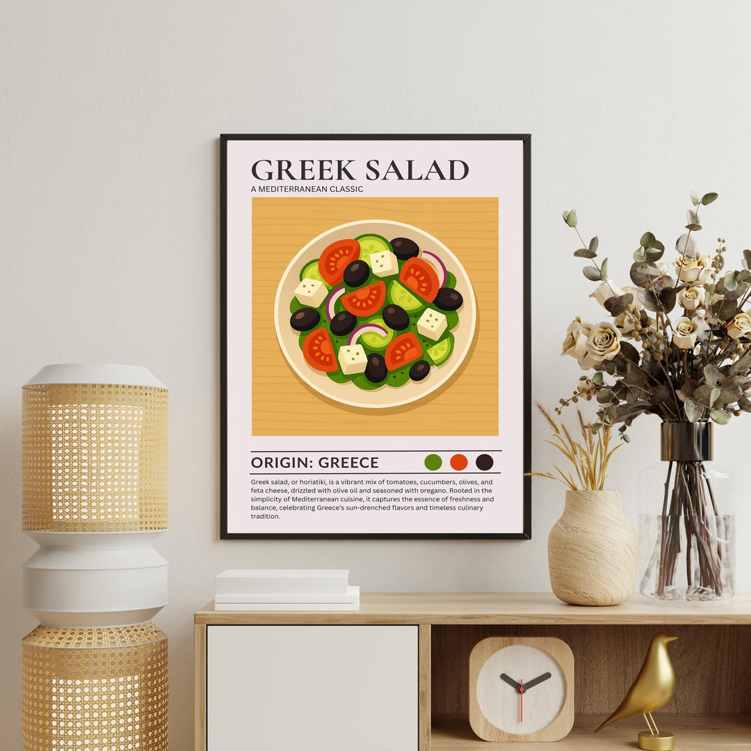 Greek Salad Kitchen Print Mediterranean Food Poster Vintage Culinary Art Kitchen Wall Art Greek Cuisine Decor Dining Room Artwork