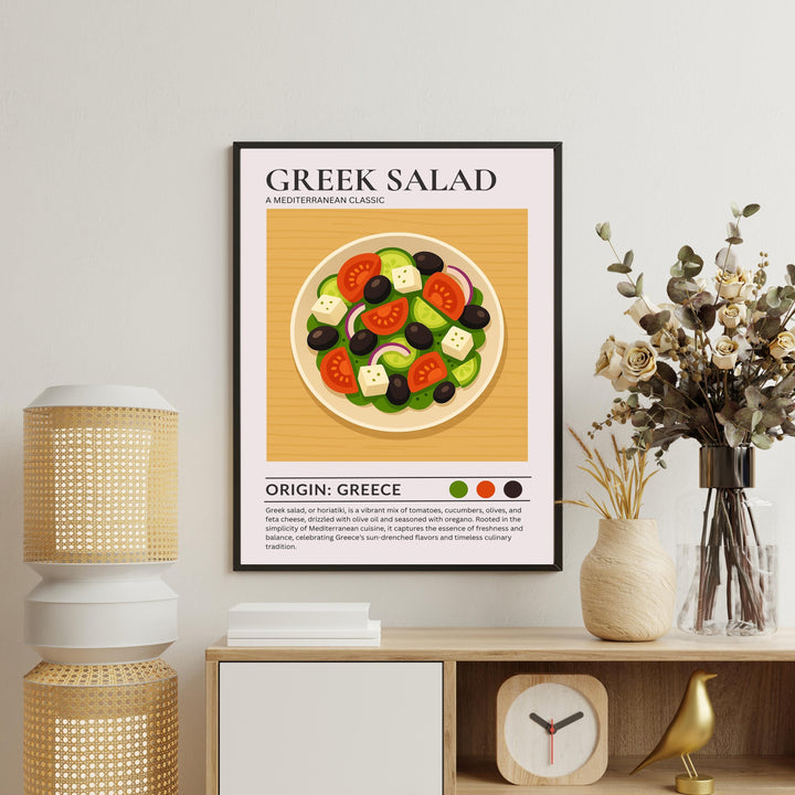 Greek Salad Kitchen Print Mediterranean Food Poster Vintage Culinary Art Kitchen Wall Art Greek Cuisine Decor Dining Room Artwork