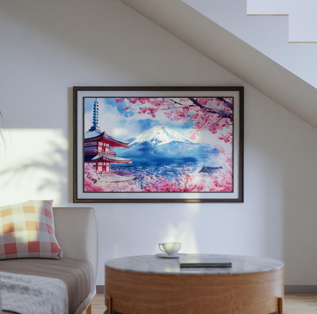 Mount Fuji Japan Watercolor Poster Mount Fuji Travel Print Mountain Landscape Painting Wall Art Asia Souvenir
