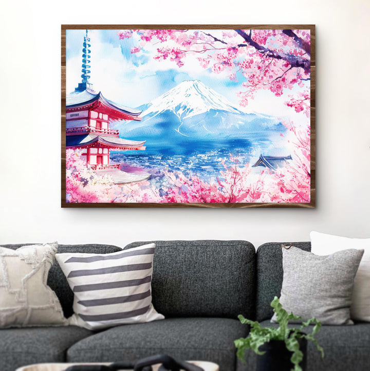 Mount Fuji Japan Watercolor Poster Mount Fuji Travel Print Mountain Landscape Painting Wall Art Asia Souvenir