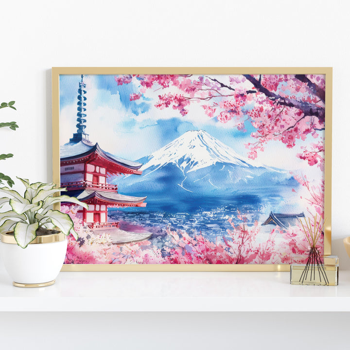 Mount Fuji Japan Watercolor Poster Mount Fuji Travel Print Mountain Landscape Painting Wall Art Asia Souvenir