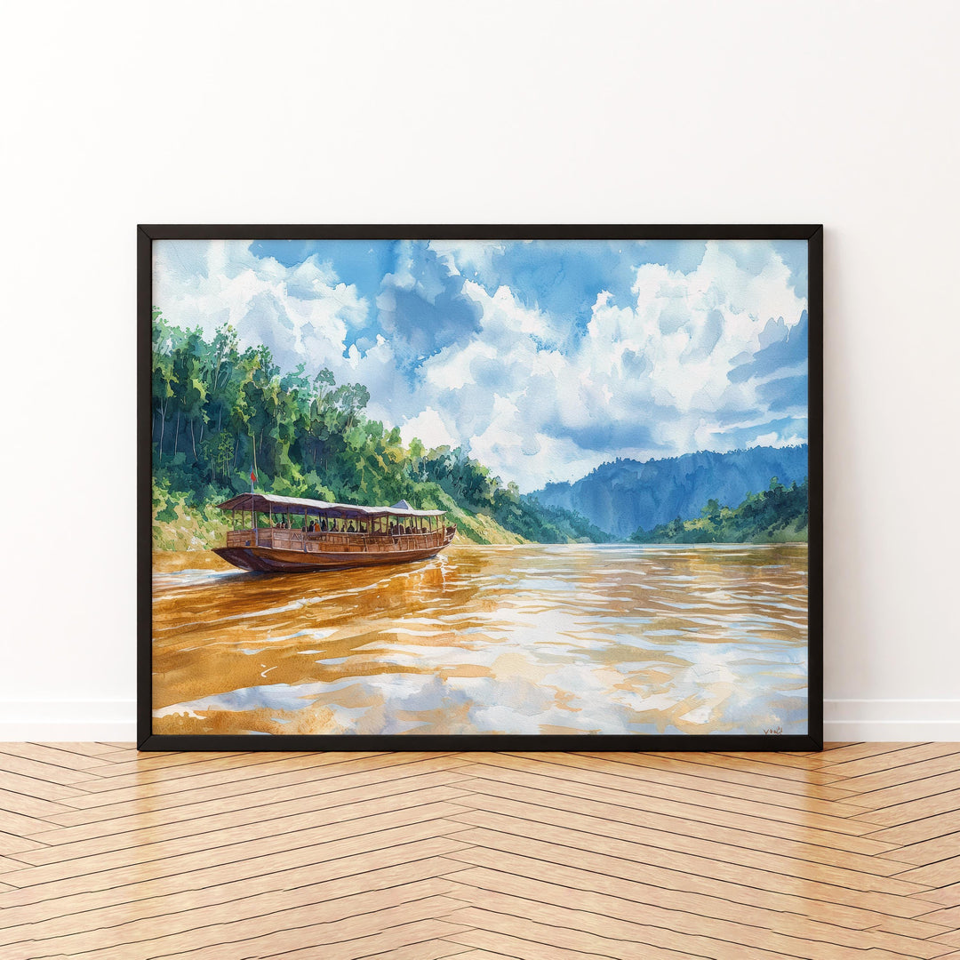 Mekong River Watercolor Poster Mekong Travel Print Southeast Asia Landscape Painting River Wall Art Souvenir