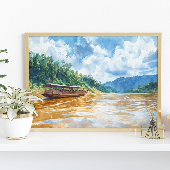 Mekong River Watercolor Poster Mekong Travel Print Southeast Asia Landscape Painting River Wall Art Souvenir