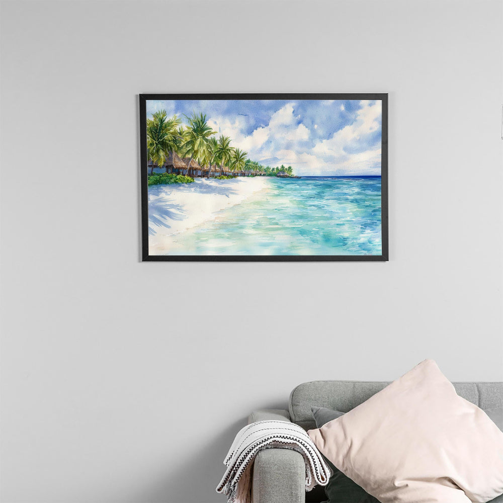 Maldives Watercolor Poster Maldives Travel Print Tropical Island Painting Ocean Landscape Wall Art Indian Ocean Souvenir