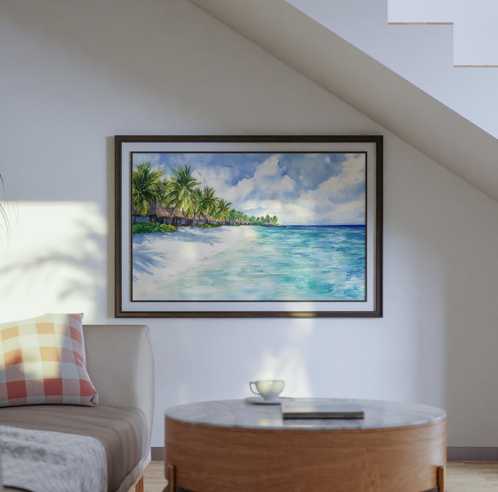 Maldives Watercolor Poster Maldives Travel Print Tropical Island Painting Ocean Landscape Wall Art Indian Ocean Souvenir