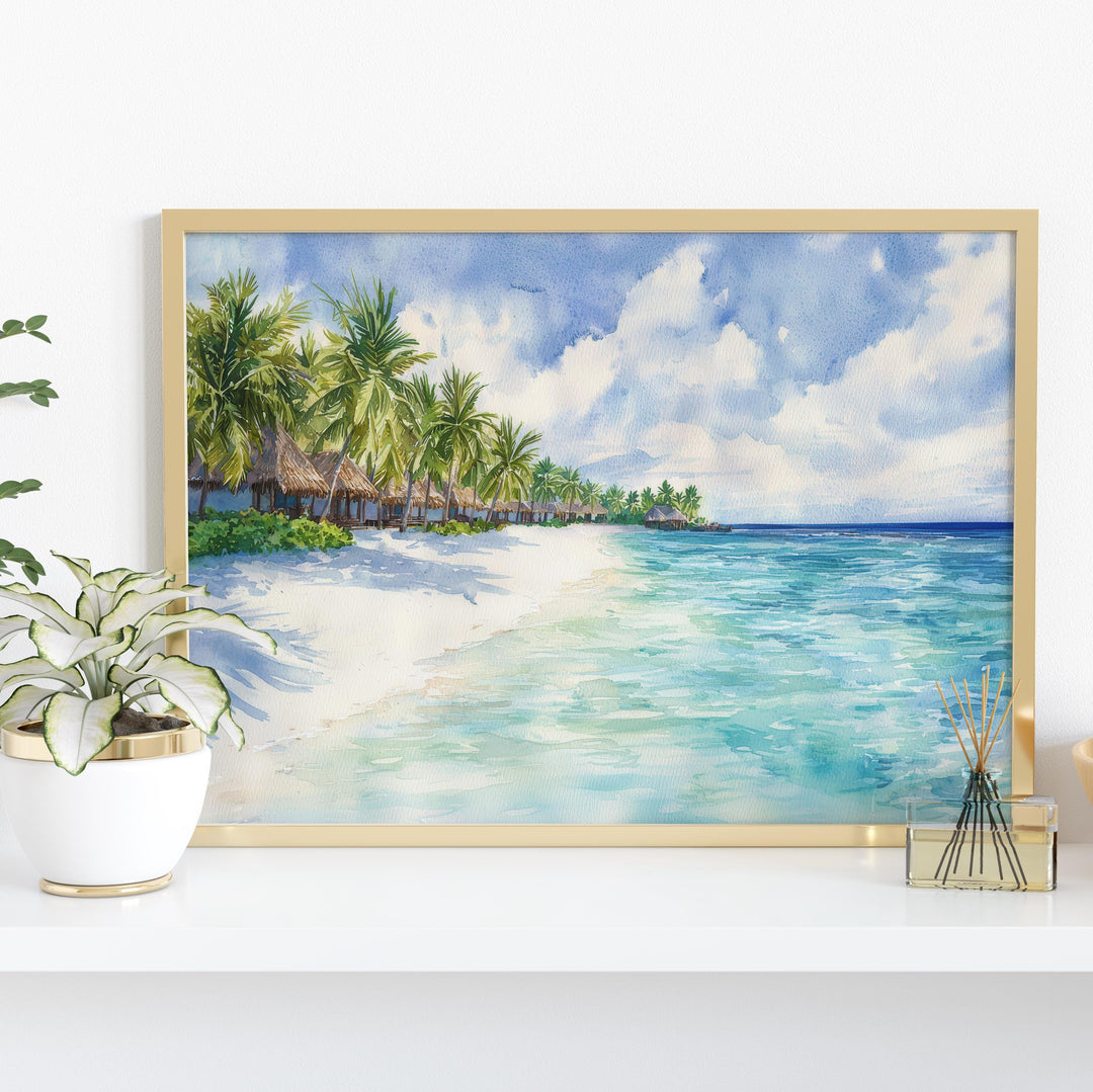 Maldives Watercolor Poster Maldives Travel Print Tropical Island Painting Ocean Landscape Wall Art Indian Ocean Souvenir