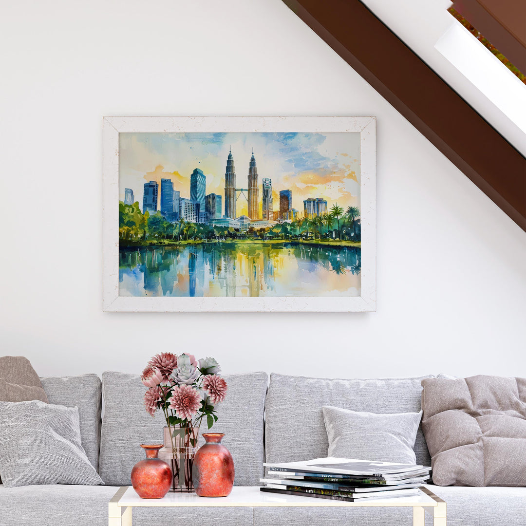 Kuala Lumpur Malaysia Watercolor Poster Kuala Lumpur Travel Print City Skyline Painting Petronas Towers Wall Art Souvenir