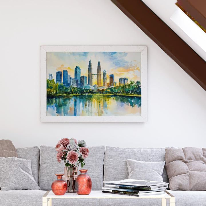 Kuala Lumpur Malaysia Watercolor Poster Kuala Lumpur Travel Print City Skyline Painting Petronas Towers Wall Art Souvenir