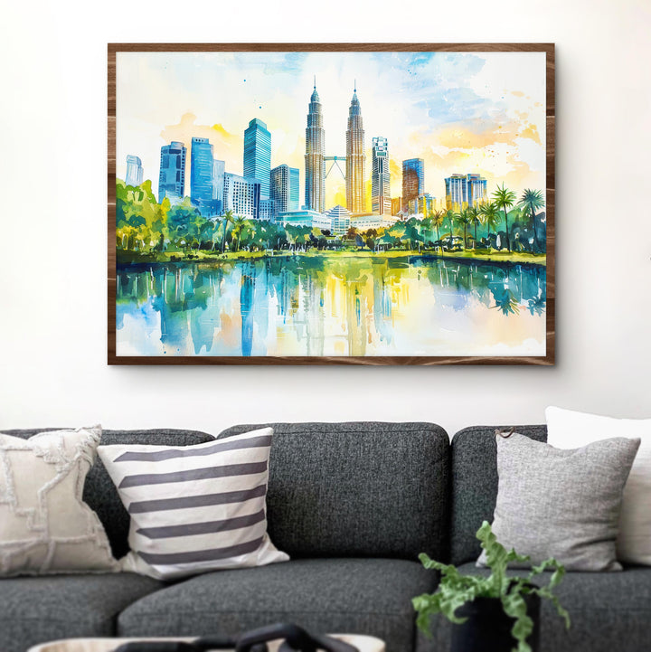 Kuala Lumpur Malaysia Watercolor Poster Kuala Lumpur Travel Print City Skyline Painting Petronas Towers Wall Art Souvenir