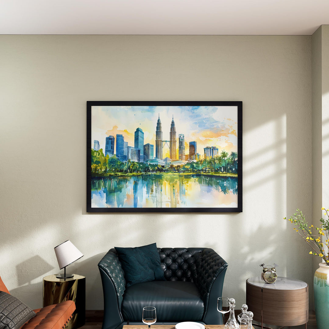 Kuala Lumpur Malaysia Watercolor Poster Kuala Lumpur Travel Print City Skyline Painting Petronas Towers Wall Art Souvenir