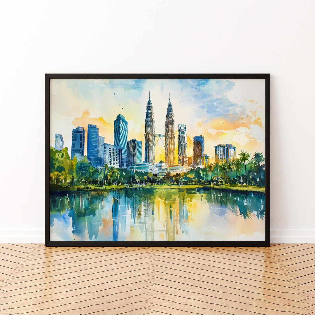 Kuala Lumpur Malaysia Watercolor Poster Kuala Lumpur Travel Print City Skyline Painting Petronas Towers Wall Art Souvenir