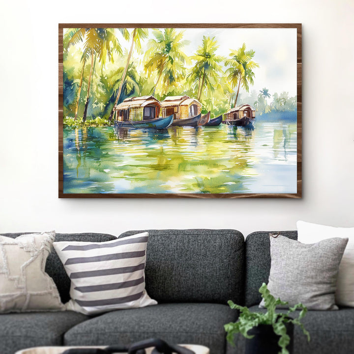 Kerala India Watercolor Poster Kerala Travel Print Tropical Landscape Painting Backwaters Wall Art Asia Souvenir