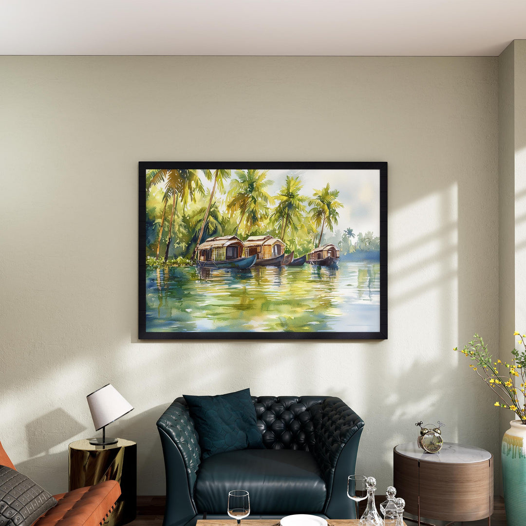 Kerala India Watercolor Poster Kerala Travel Print Tropical Landscape Painting Backwaters Wall Art Asia Souvenir
