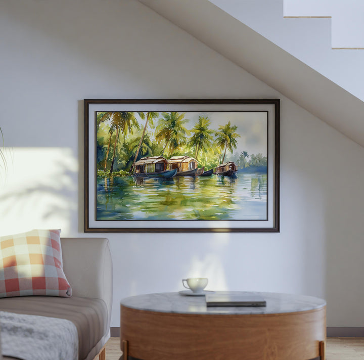 Kerala India Watercolor Poster Kerala Travel Print Tropical Landscape Painting Backwaters Wall Art Asia Souvenir